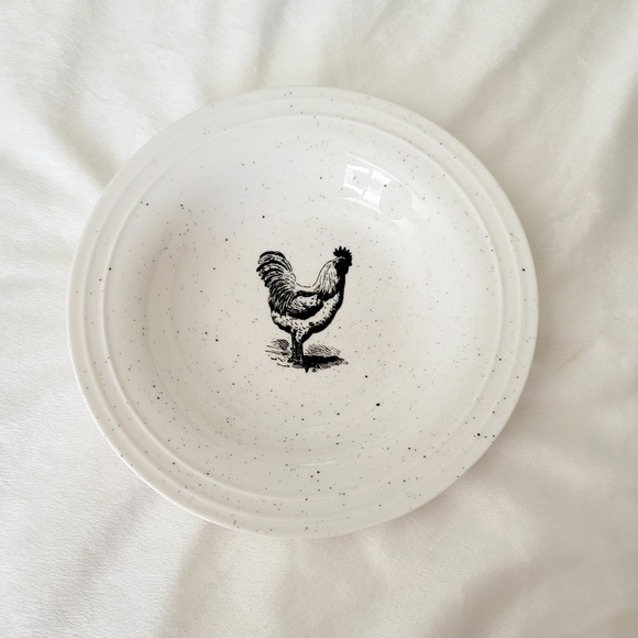 Grace Fine China ceramic rooster bowl white black speckle farmhouse dinnerware - Picture 1 of 7